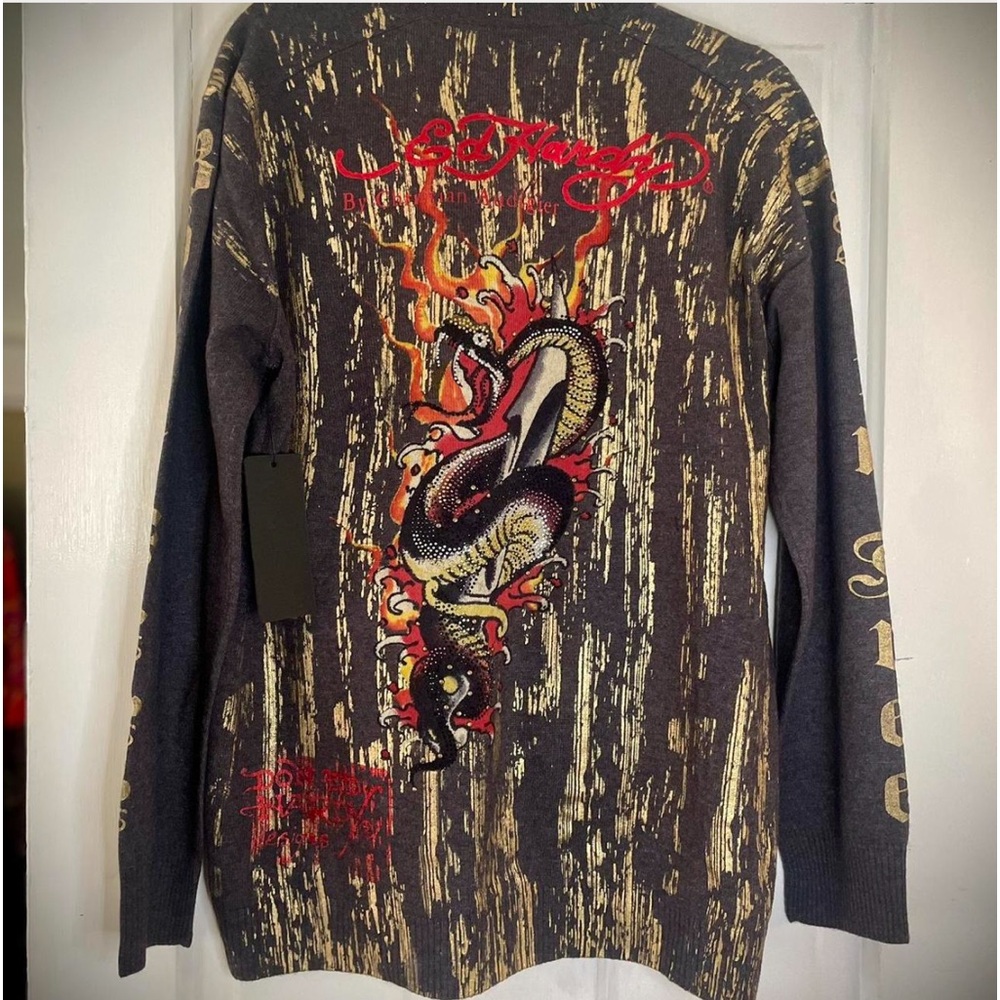 NWT Ed Hardy Knit Zipup Sweatert